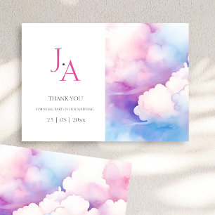 Carte Remerciement de mariage aux nuages aquarelle rose