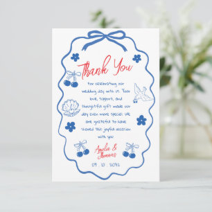 Carte Remerciement de mariage bleu gribouillis fantaisis