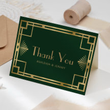Remerciement de mariage vintage 1920 Deco vert or
