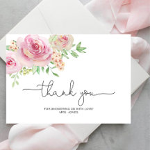 Remerciement pour élégantes roses à la baby shower