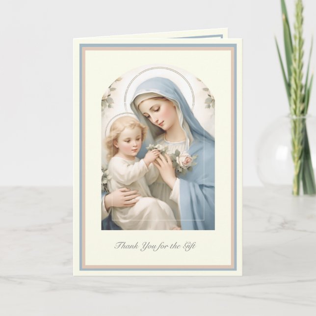 Carte Remerciement religieux catholique pour bébé garçon (Devant)