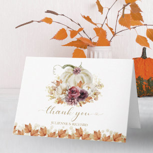 Carte Remerciements de mariage floraux à la citrouille