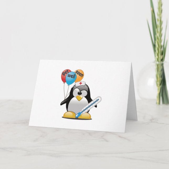 Carte Remets-toi vite. Infirmière pingouin. (Devant)