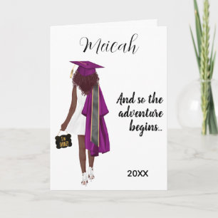 Carte Remise de diplôme violet Fille noire diplômée Féli