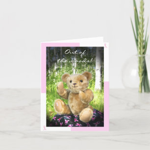 Carte Remise du cancer du sein—Ours en peluche—Rubans ro