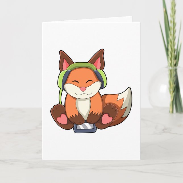 Carte Renard à la musique avec casque (Devant)