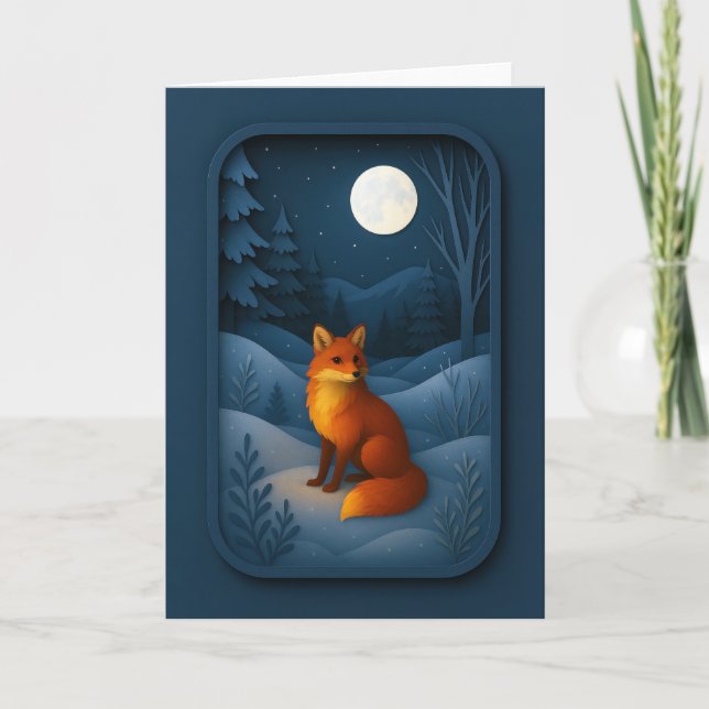 Carte Renard au clair de lune dans la forêt enneigée (Devant)