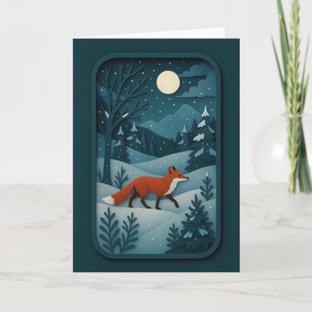 Carte Renard au clair de lune dans la forêt enneigée Car (Devant)