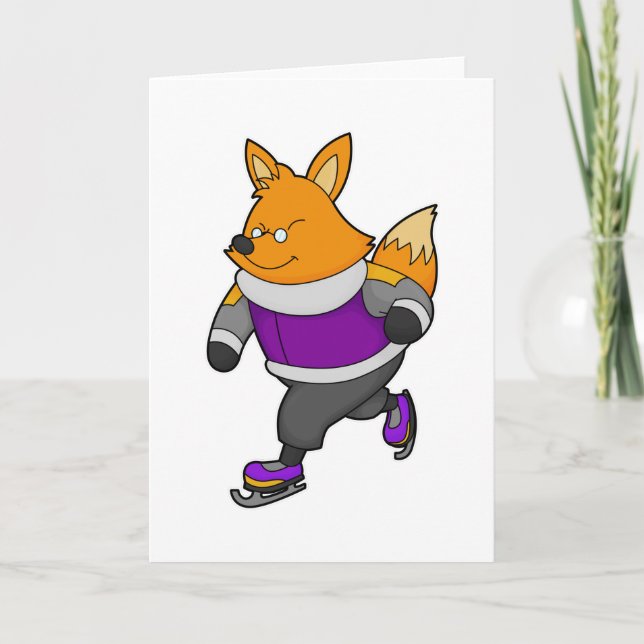 Carte Renard au patinage sur glace avec des patins à gla (Devant)