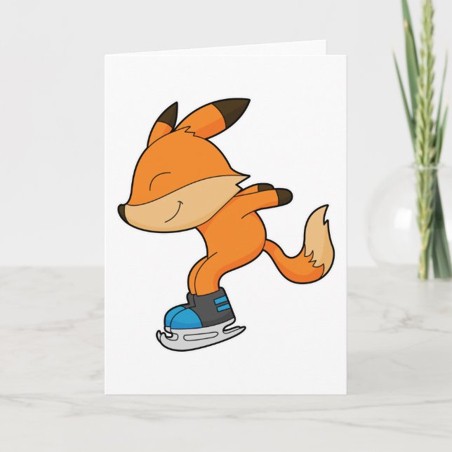 Carte Renard au patinage sur glace avec des patins à gla (Devant)