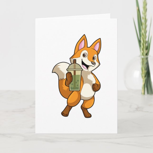 Carte Renard buvant du bubble tea (Devant)
