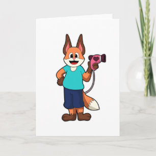 Carte Renard coiffeur avec sèche-cheveux