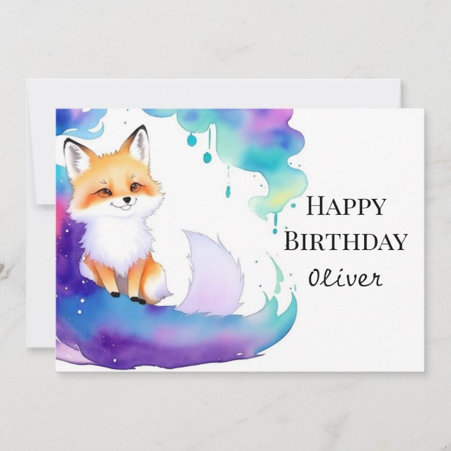 Carte Renard coloré personnalisé Anniversaire (Devant)
