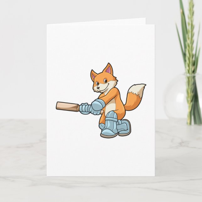 Carte Renard comme batteur avec batte de cricket (Devant)