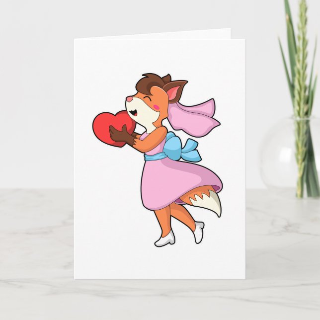 Carte Renard comme mariée avec robe et coeur (Devant)