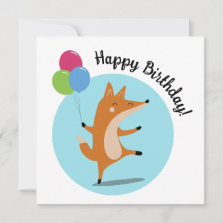 Carte Renard de fête avec ballons Texte personnalisé