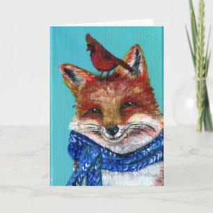 Carte Renard d'hiver avec cardinal !