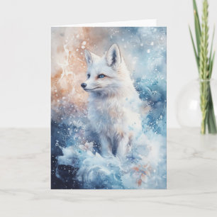 Carte Renard d'hiver élégant au milieu des fleurs neigeu