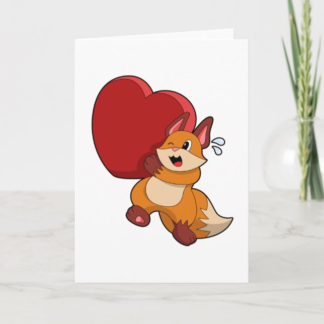 Carte Renard en amour avec cœur (Devant)