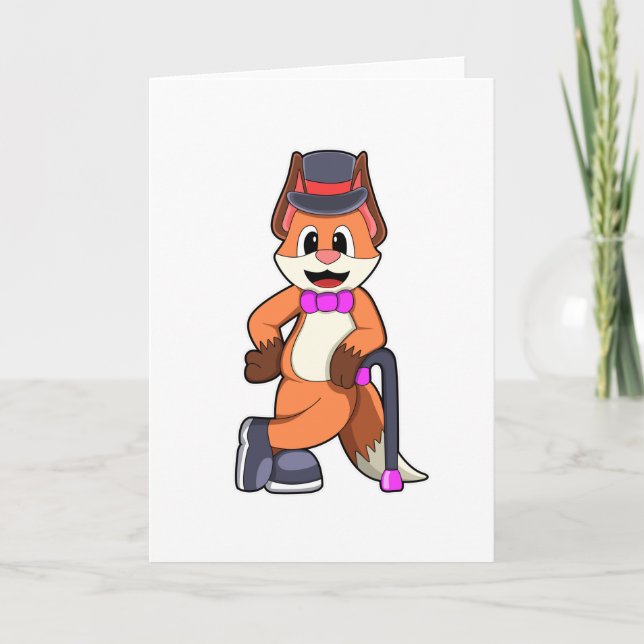 Carte Renard en gentleman avec chapeau et canne (Devant)