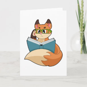 Carte Renard en intello avec livre et lunettes