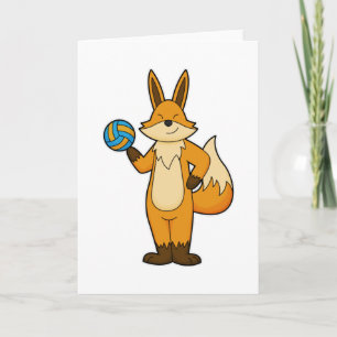 Carte Renard en joueur de volley-ball avec ballon de vol