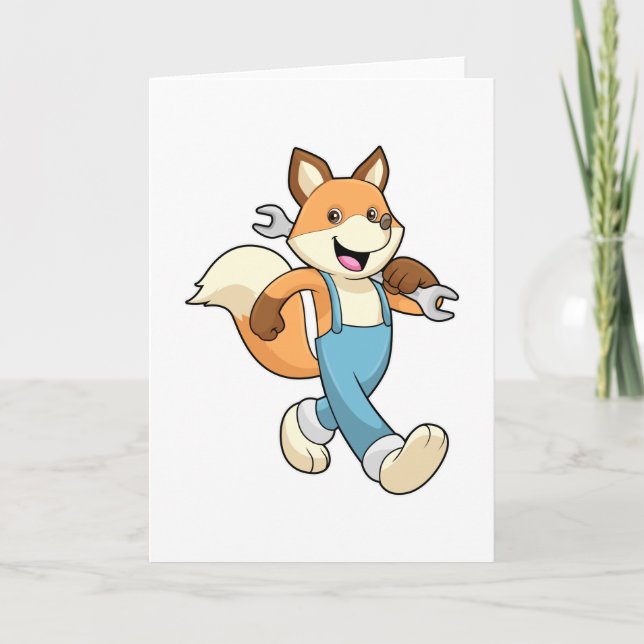 Carte Renard en mécanicien avec clé (Devant)