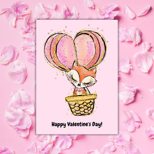 Carte Renard en montgolfière Joyeuse Saint-Valentin