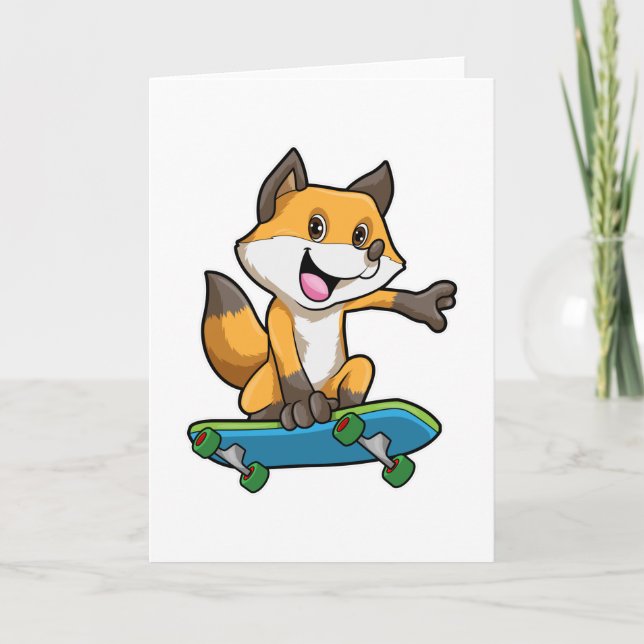 Carte Renard en patineur avec planche à roulettes (Devant)
