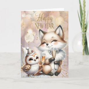 Carte Renard et hibou du Nouvel An