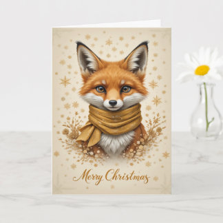 Carte Renard festif souriant Or Paillettes Noël