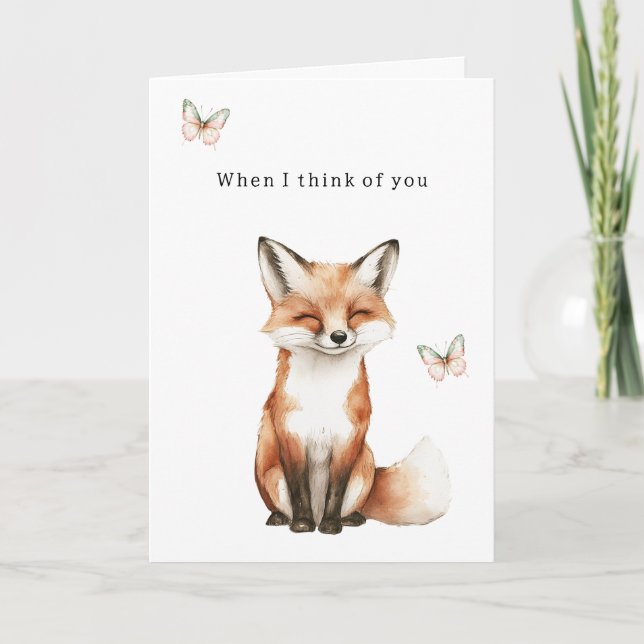 Carte Renard Joyeux Mignon Pense à Toi Papillons Amour (Devant)