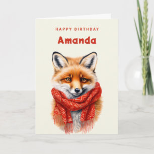Carte Renard mignon avec une écharpe rouge Image d'autom