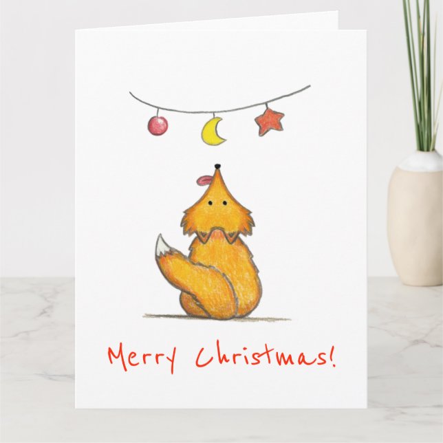 Carte Renard mignon tiré à la main / Joyeux Noël (Devant)