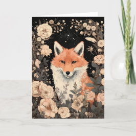 Carte Renard rouge adorable en fleurs Vintages