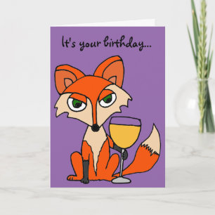 Carte Renard rouge avec verre de vin blanc