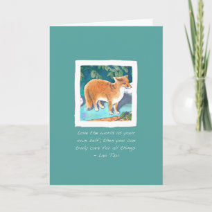 Carte Renard rouge sur Blue-Green Penser de vous/Merci