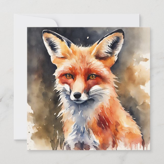 Carte Renard roux à l'aquarelle abstraite (Devant)