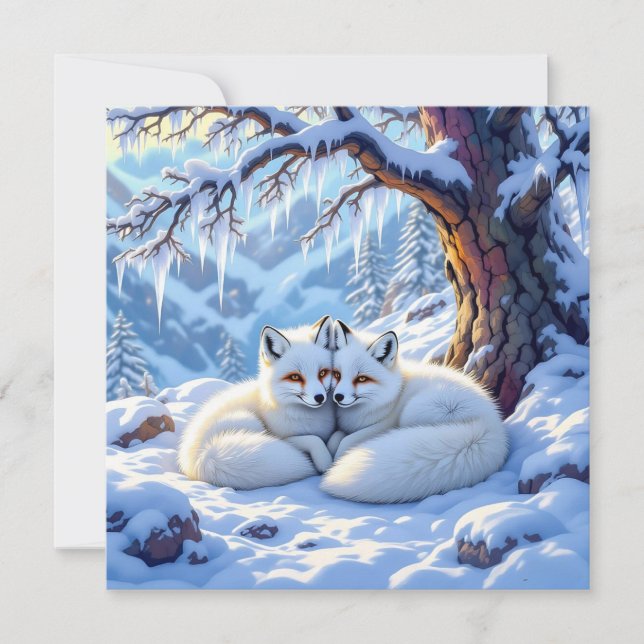 Carte Renards d'hiver sur une journée hivernale enneigée (Devant)