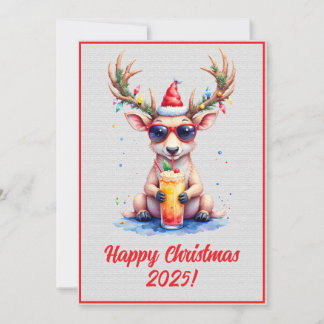 Carte Renne de Noël numérique personnalisé Cocktail Noël