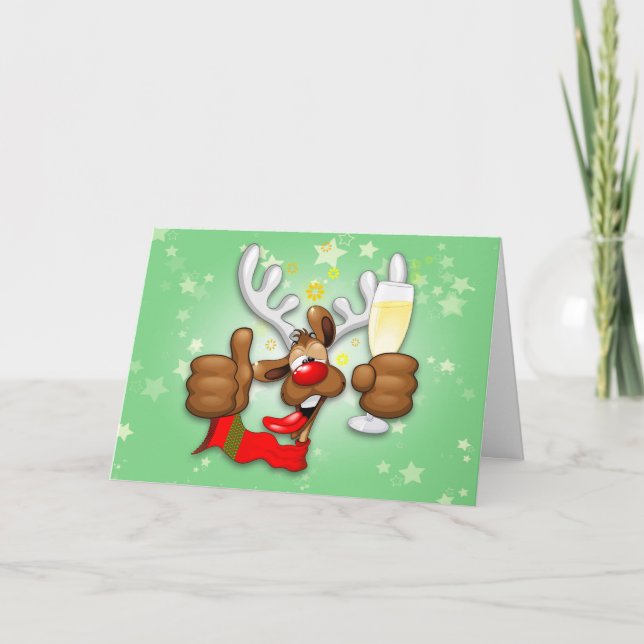 Carte Renne Ivre Personnage de Noël Drôle (Devant)