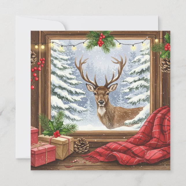 Carte Renneaux de Noël à l'aquarelle  (Devant)