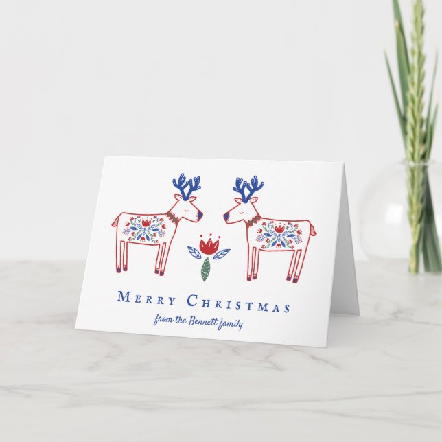Carte Rennes florales scandinaves Joyeux Noël (Devant)
