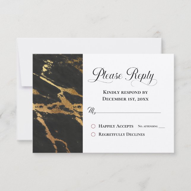 Carte Répondre RSVP Classic Black avec Gold Marbling (Devant)