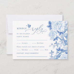 Carte Réponse de mariage à la chinoise bleu blanc classi