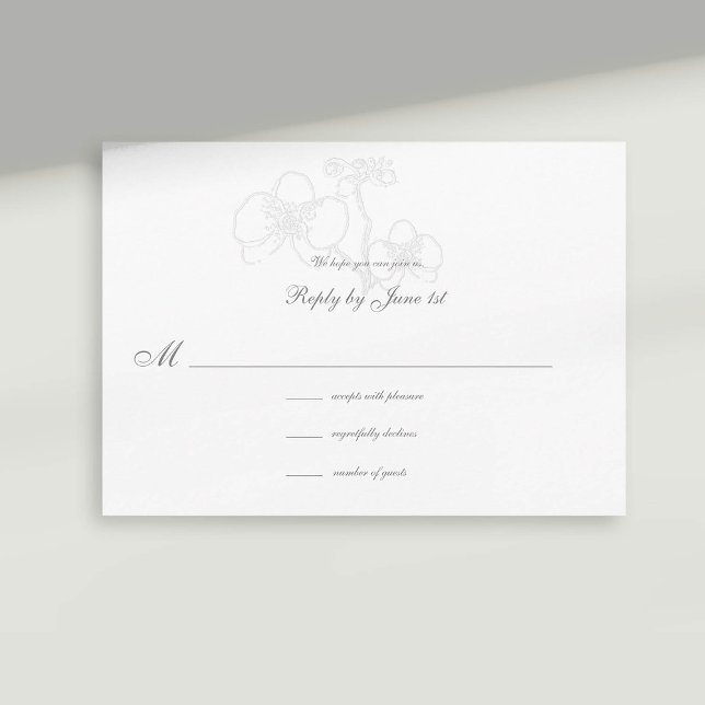 Carte Réponse du Mariage de calligraphie emboussée de l' (formal wedding response card rsvp reply faux embossed orchid modern classic traditional calligraphy)