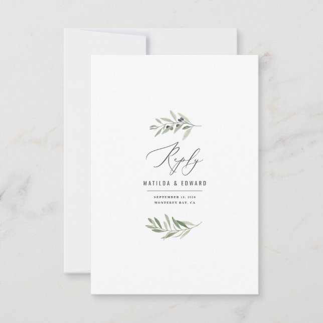 Carte Réponse du mariage de sauge d'aquarelle minimale d (Devant)