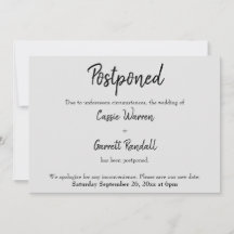 Carte "Reportée" Mariage noir sur gris clair