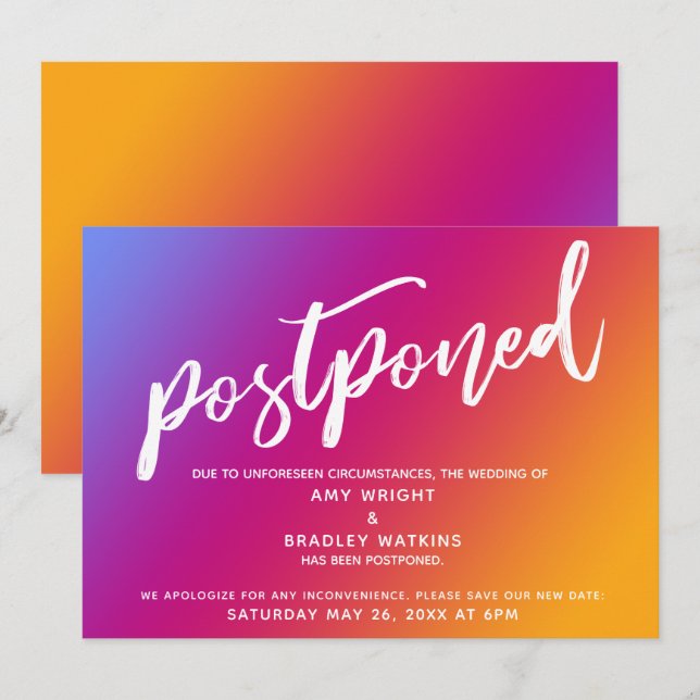 Carte reportée Mariage rose Ombre jaune dégradé (Devant / Derrière)