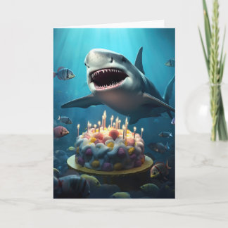 Carte Requin avec un gâteau d'anniversaire